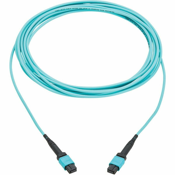 Eaton Tripp Lite Series 100G Multimode 50/125 OM4 Fiber Optic Cable (12F MPO/MPO-PC F/F), Type-A Polarity, OFNP, Aqua, 5 m (16.4 ft.), TAA