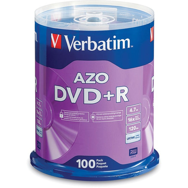 Verbatim AZO DVD+R 4.7GB 16X with Branded Surface - 100pk Spindle