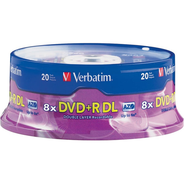 Verbatim DVD+R DL 8.5GB 8X with Branded Surface - 20pk Spindle