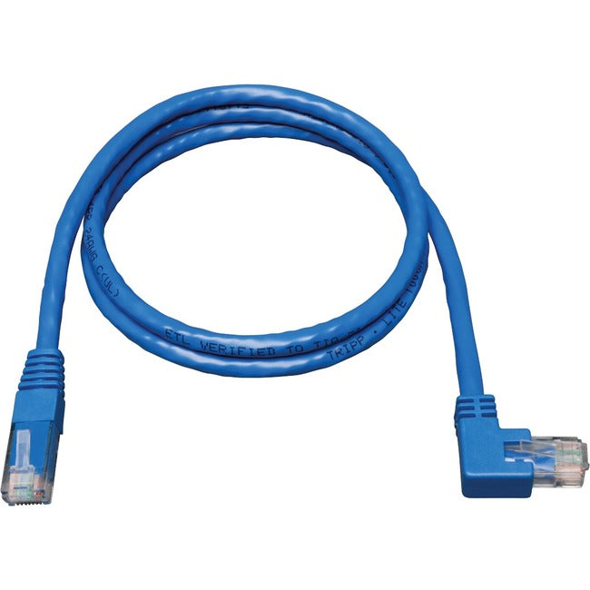 Tripp Lite 3ft Cat6 Gigabit Molded Patch Cable RJ45 Right Angle to Straight M-M Blue 3' - American Tech Depot