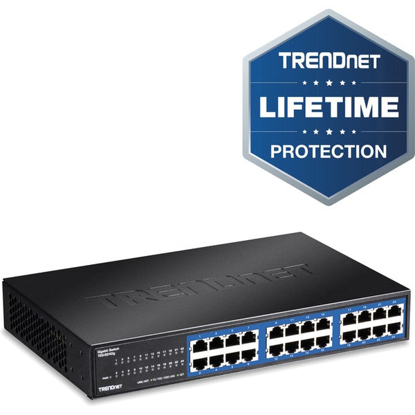 TRENDnet 24-Port Unmanaged Gigabit GREENnet Desktop Switch, Ethernet Network Switch, 24 x 10-100-1000 Gigabit Ethernet RJ-45 Ports, 48Gbps Switching Capacity, Lifetime Protection, Black, TEG-S24DG