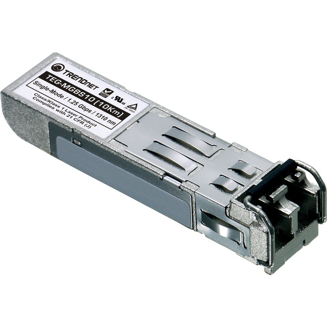 TRENDnet SFP to RJ45 Mini-GBIC Single-Mode LC Module; TEG-MGBS10; For Single Mode Fiber; Distances up to 10km (6.2 Miles); Gigabit SFP Module; IEEE 802.3z Gigabit Ethernet; Lifetime Protection