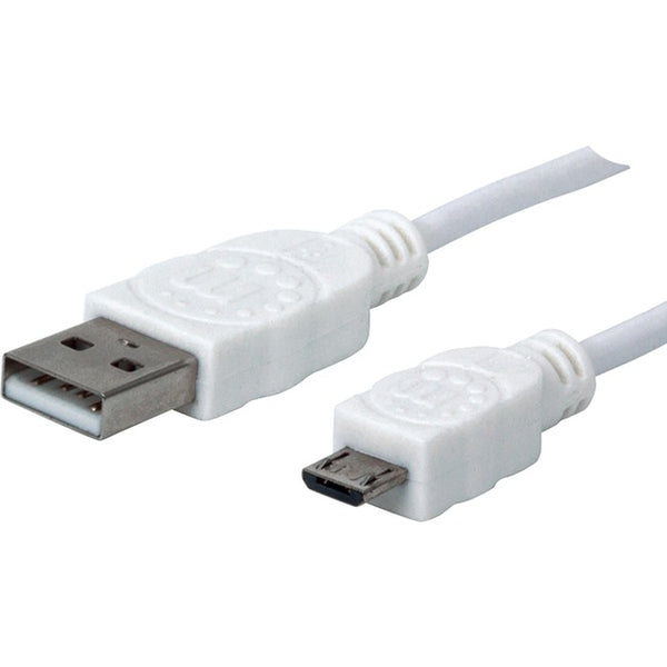 Manhattan Hi-Speed USB 2.0 A Male to Micro-B Male Device Cable - 3 ft - White - American Tech Depot