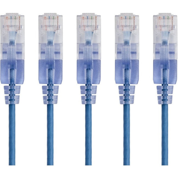 Monoprice 5-Pack, SlimRun Cat6A Ethernet Network Patch Cable, 7ft Blue - American Tech Depot