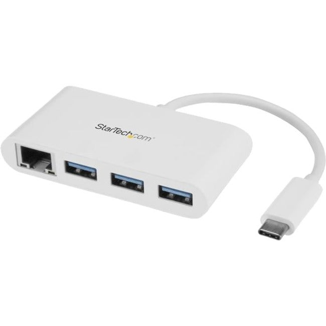 StarTech.com 3 Port USB C Hub with Gigabit Ethernet - USB-C to 3x USB-A - USB 3.0 - White - USB Hub with GbE - USB-C to USB Adapter - USB Type C Hub - American Tech Depot