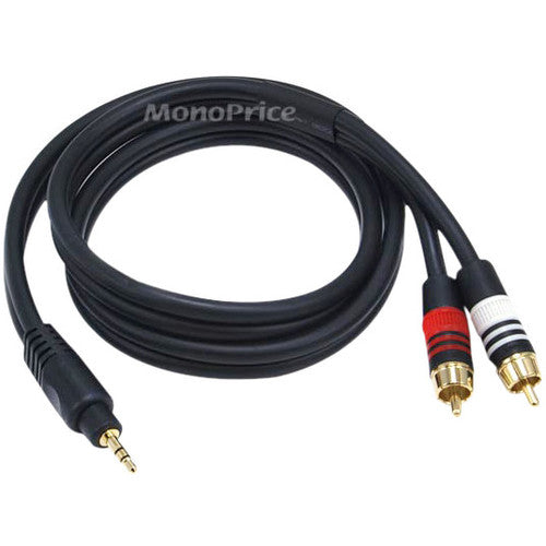 Monoprice 3ft Premium 3.5mm Stereo Male to 2RCA Male 22AWG Cable (Gold Plated) - Black - American Tech Depot