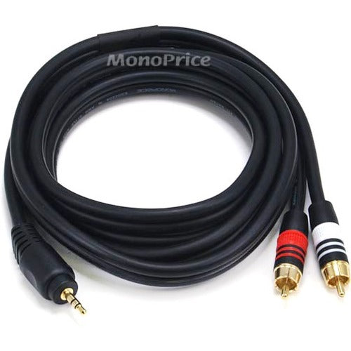 Monoprice 6ft Premium 3.5mm Stereo Male to 2RCA Male 22AWG Cable (Gold Plated) - Black - American Tech Depot