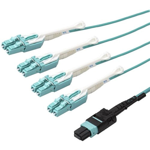 StarTech.com 1m 3 ft MPO - MTP to LC Breakout Cable - Plenum Rated Fiber Optic Cable - OM3 Multimode, 40Gb - Push-Pull-Tab - Aqua Fiber Patch Cable - American Tech Depot