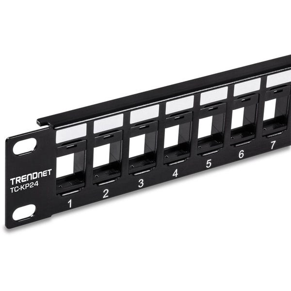 TRENDnet 24-Port Blank Keystone 1U Patch Panel, 1U 19" Metal Rackmount Housing, Recommended With TC-K25C6 & TC-K50C6 Cat6 Keystone Jacks (Sold Separately), Black, TC-KP24