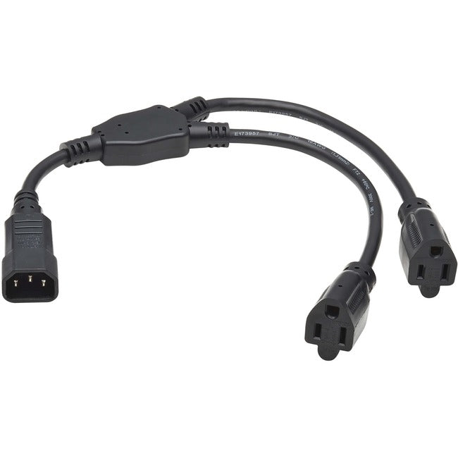 Tripp Lite Power Cord Y Splitter, C14 to 2x NEMA 5-15R - 13A, 125V, 16 AWG, 18 in. (46 cm), Black Splitter Cord