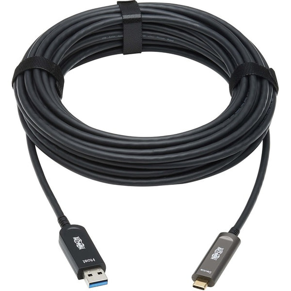 Tripp Lite by Eaton USB-A to USB-C AOC Cable (M/M) - USB 3.2 Gen 2 (10Gbps) Plenum-Rated Fiber Active Optical - Data Only Backward Compatible Black 10 m (33 ft.)