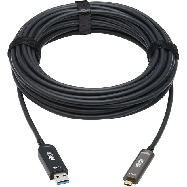 Tripp Lite USB-A to USB-C AOC Cable (M/M) USB 3.2 Gen 2 Plenum-Rated Fiber Active Optical Data Only Backward Compatible Black 15 m (49 ft.)