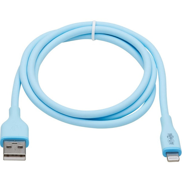 Tripp Lite Safe-IT USB-A to Lightning Sync/Charge Antibacterial Cable (M/M), Ultra Flexible, MFi Certified, Light Blue, 3 ft. (0.91 m)