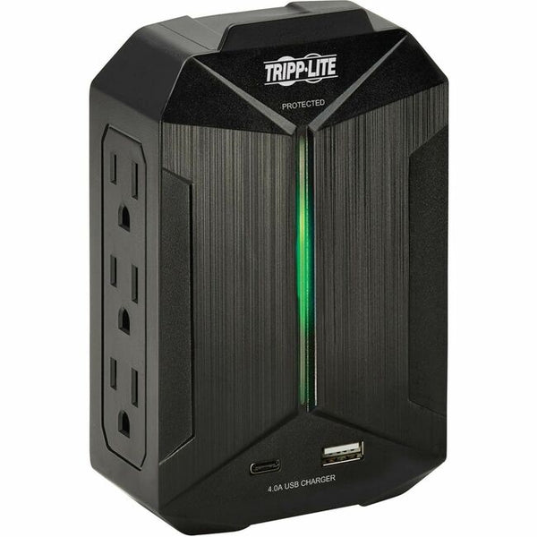 Tripp Lite Protect It! 6-Outlet Surge Protector - 5-15R Outlets, 2 USB Ports, 5-15P Direct Plug-In, 490 Joules, Black